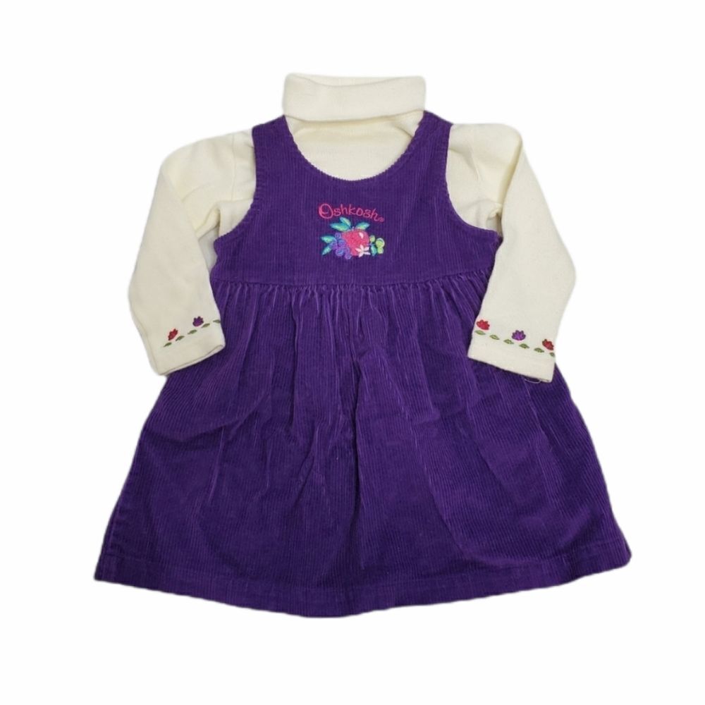 VINTAGE 90s Oshkosh B'Gosh purple corduroy dress turtleneck top 2T/24m‎